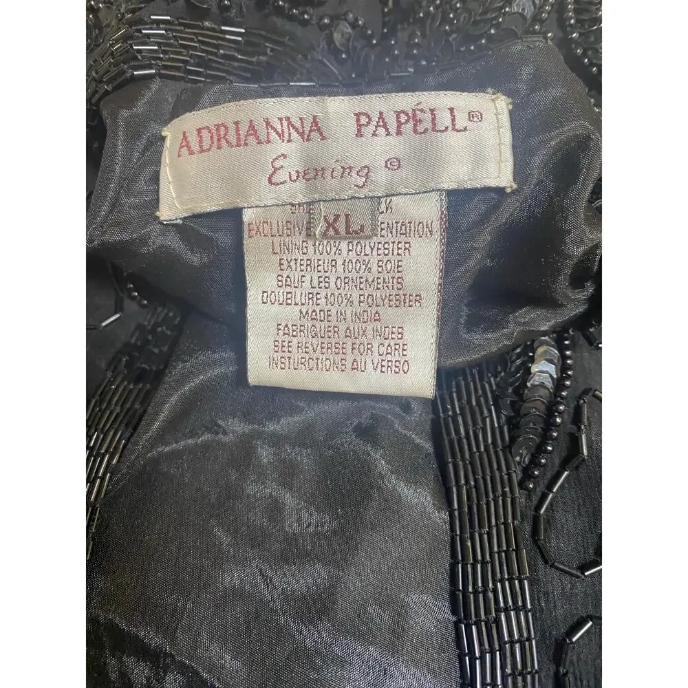 Adrianna Papell Evening Black Silk Beaded Jacket XL Sequins Formal Event Holiday